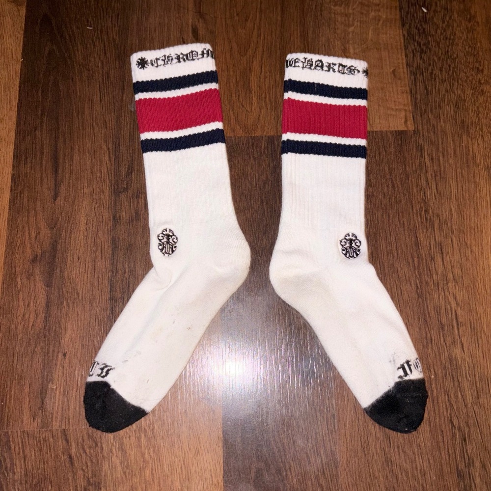 Chrome Hearts FOTI Socks White Red Black Varsity Striped Men's Size 8-12